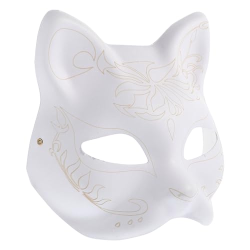 HOLIDYOYO Katze-Fuchs-Maske: Weiße Unbemalte Diy-Maskerademaske Pappmaché-Maske Bastelmaske Halbes Gesicht Tier-Cosplay-Maske Leere Bemalbare Maske Für Halloween Kostümzubehör von HOLIDYOYO