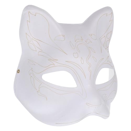 HOLIDYOYO Katze-Fuchs-Maske: Weiße Unbemalte Diy-Maskerademaske Pappmaché-Maske Bastelmaske Halbes Gesicht Tier-Cosplay-Maske Leere Bemalbare Maske Für Halloween Kostümzubehör von HOLIDYOYO