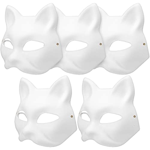 HOLIDYOYO Katzenmaske 5 Stück Weiße Papier-Fuchs-Masken Leere Maske Unbemalt Wolf-Tier-Halbgesichtsmasken Diy-Farbe Maskerade-Maske Kostüm-Requisite Für Karneval Cosplay Tanz Partygeschenke von HOLIDYOYO