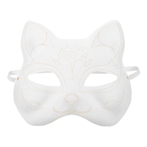 HOLIDYOYO Katzenmaske Therian-Masken Weiße Unbemalte Katzen-Fuchs-Masken Leere Diy-Halloween-Maske Halbe Maskerade-Party-Zubehör von HOLIDYOYO