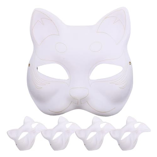 HOLIDYOYO Katzenmasken 5 Stück Weiße Papier-Fuchs-Masken Leere Maske Unbemalt Wolf Tier Halbe Diy-Farbe Maskerade-Maske Kostüm-Requisite Für Karneval Cosplay Tanz Party von HOLIDYOYO