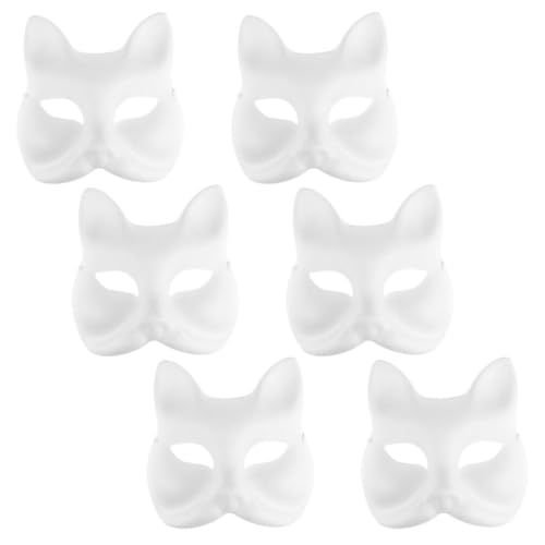 HOLIDYOYO Katzenmasken 6 Stück DIY Weiße Papiermaske Blankomaske Zellstoff Halloween Handbemalte Gesichtsmaske Ostern Maskerademaske Für Karneval Tanzpartyzubehör von HOLIDYOYO