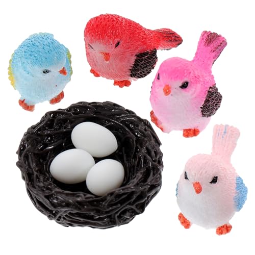 HOLIDYOYO Kleiner Harz Tiere Figuren Satz Feenvogelfiguren Vogel Deko für Garten Vogelornamente mit Nest und Ei Miniatur Gartendekor Bastelzubehör für von HOLIDYOYO