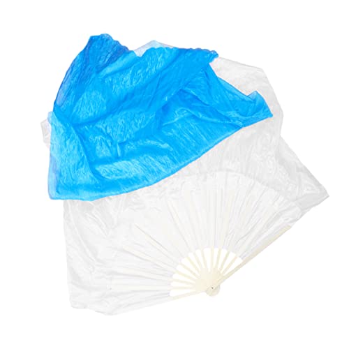 HOLIDYOYO Langer Bauchtanzfächer mit Seidenschleier Verlängerter Bambusfächer Farbverlauf Weiß Blau Leicht und Flexibel für Tanz und Hochzeitsdeko für Damen von HOLIDYOYO