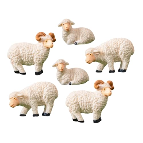 HOLIDYOYO Tiere Figuren Schafe 6 Teiliges Set Miniatur Schaf Figuren Aus Harz Niedliche Schaf Modelle Für Garten Dekoration Bonsai Und Mikro Landschaft 2 Weiße Böcke 4 Weiße Mutterschafe von HOLIDYOYO