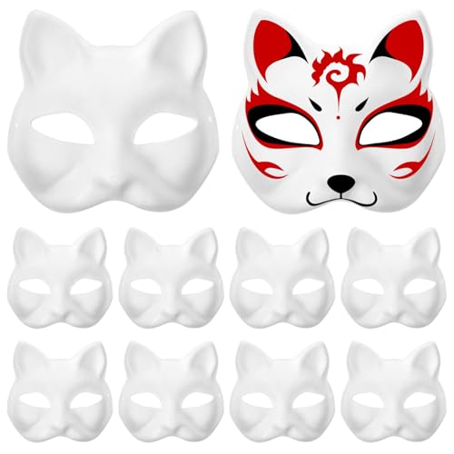 HOLIDYOYO Unbemalte Katzenmasken Zum Selbermachen Weiße Papiermasken 30 Stück Unbemalte Katzen-Halbmasken Blanko Handbemalte Masken Schlichte Maskerademasken Bemalbare Halloween-Masken von HOLIDYOYO