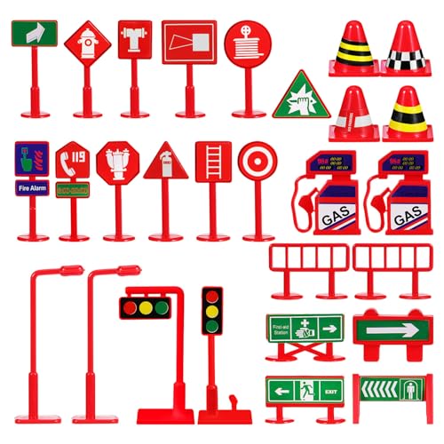 HOLIDYOYO Verkehrszeichen-Spielset 28-Teiliges Mini-Verkehrskegel-Zebrastreifen-Signalspielzeug Kinder-Verkehrsschilder Mini-Straßensperren-Spielzeugset Pädagogisches von HOLIDYOYO