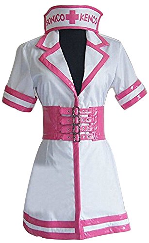 HOLRAN Krankenschwester-Kostüm für Damen, weißes und rosafarbenes Kleid mit Korsettgürtel, kurzärmelig (weiß, klein) von HOLRAN
