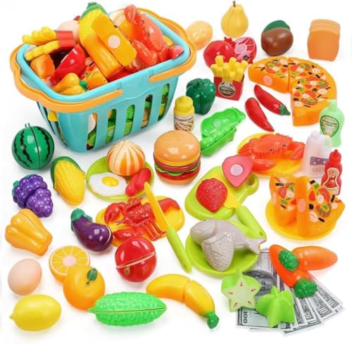HOLYFUN 100 PCS Kinderküche Spielküche Zubehör, Pretend Obst & Gemüse Zubehör mit Einkaufskorb, Kunststoff Mini Gerichte, Spielgeld, perfekte pädagogisches Spielzeug für Kleinkinder HOLYFUN 100 PCS Kinderküche Spielküche Zubehör, Pretend Obst & Gemüse Zubehör mit Einkaufskorb, Kunststoff Mini Gerichte, Spielgeld, perfekte pädagogisches Spielzeug für Kleinkinder von HOLYFUN
