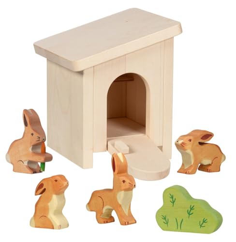 HOLZTIGER 6558 – Kleiner Stall mit Hasen aus Holz – liebevoll gestaltetes Spielset mit Vier Hasen, Stall und Busch HOLZTIGER 6558 – Kleiner Stall mit Hasen aus Holz – liebevoll gestaltetes Spielset mit Vier Hasen, Stall und Busch von HOLZTIGER