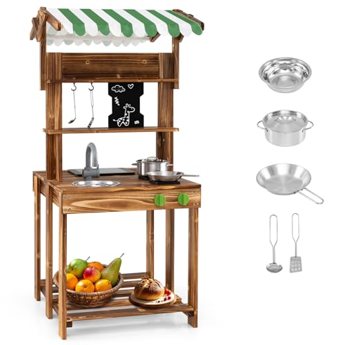 HOMASIS 2 in 1 Matschküche Kinder Outdoor, Kinderküche mit BBQ-Grill Waschbecken Spüle Tafel, doppelseitige Spielküche mit Zubehör & Dach, Spielzeugküche Tannenholz, Gartenküche für Kinder ab 3 Jahren HOMASIS 2 in 1 Matschküche Kinder Outdoor, Kinderküche mit BBQ-Grill Waschbecken Spüle Tafel, doppelseitige Spielküche mit Zubehör & Dach, Spielzeugküche Tannenholz, Gartenküche für Kinder ab 3 Jahren von HOMASIS