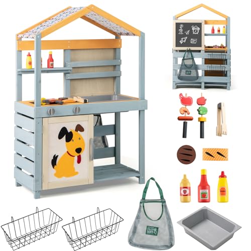 HOMASIS 3 in 1 Matschküche Kinder Outdoor, Kinderküche mit BBQ-Grill Tafel Waschbecken Spüle, doppelseitige Spielküche mit 17 Zubehör, Spielzeugküche aus Tannenholz, Gartenküche für Kinder ab 3 Jahren HOMASIS 3 in 1 Matschküche Kinder Outdoor, Kinderküche mit BBQ-Grill Tafel Waschbecken Spüle, doppelseitige Spielküche mit 17 Zubehör, Spielzeugküche aus Tannenholz, Gartenküche für Kinder ab 3 Jahren von HOMASIS