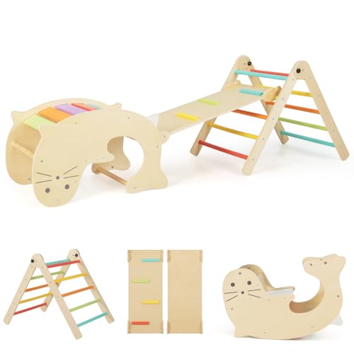HOMASIS 7 in 1 Kletterdreieck mit Rutsche, Wippe, Kletterbogen & Leiter, Klettergerüst mit Kletterrampe & Kindertisch, Holz Sprossendreieck Kletterspielzeug Spielplatz für Kinder ab 1 Jahr (Bunt) HOMASIS 7 in 1 Kletterdreieck mit Rutsche, Wippe, Kletterbogen & Leiter, Klettergerüst mit Kletterrampe & Kindertisch, Holz Sprossendreieck Kletterspielzeug Spielplatz für Kinder ab 1 Jahr (Bunt) von HOMASIS