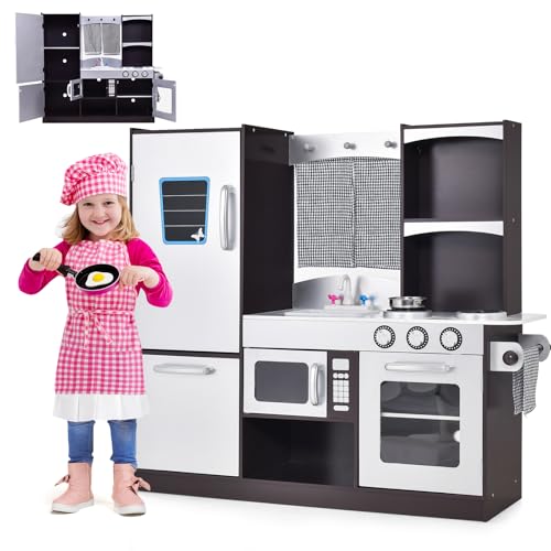 HOMASIS Kinderküche Holz, Spielküche mit Herd Backofen Kühlschränke Mikrowelle Spüle Wasserhahn Tafel, Kinderspielküche mit zubehör, Spielzeugküche groß, Küchenspielset für Kinder ab 3 Jahre, Braun HOMASIS Kinderküche Holz, Spielküche mit Herd Backofen Kühlschränke Mikrowelle Spüle Wasserhahn Tafel, Kinderspielküche mit zubehör, Spielzeugküche groß, Küchenspielset für Kinder ab 3 Jahre, Braun von HOMASIS