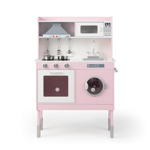 HOMASIS Kinderküche Holz, Spielküche mit Zubehör, Kinderspielküche mit Licht & Sound, Spielzeugküche mit Spüle Herd Ofen Mikrowelle Waschmaschine, Küchenspielset für Kinder ab 3 Jahre, Rosa (Klein) HOMASIS Kinderküche Holz, Spielküche mit Zubehör, Kinderspielküche mit Licht & Sound, Spielzeugküche mit Spüle Herd Ofen Mikrowelle Waschmaschine, Küchenspielset für Kinder ab 3 Jahre, Rosa (Klein) von HOMASIS