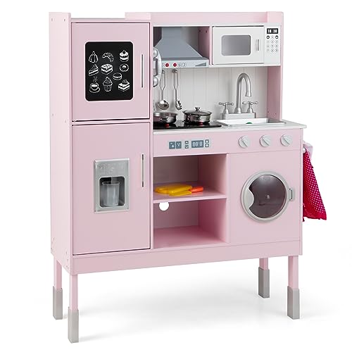 HOMASIS Kinderküche Holz, Spielküche mit Zubehör, Kinderspielküche mit Licht & Sound, Spielzeugküche mit Spüle Herd Ofen Mikrowelle Waschmaschine, Küchenspielset für Kinder ab 3 Jahre, Rosa (Groß) HOMASIS Kinderküche Holz, Spielküche mit Zubehör, Kinderspielküche mit Licht & Sound, Spielzeugküche mit Spüle Herd Ofen Mikrowelle Waschmaschine, Küchenspielset für Kinder ab 3 Jahre, Rosa (Groß) von HOMASIS