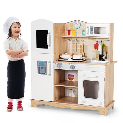 HOMASIS Kinderküche aus Holz, Spielzeugküche mit Küchenutensilien/Wasserhahn/Mikrowelle/Whiteboard/Eismaschine, realistische Küche für Kinder ab 3+ Jahren HOMASIS Kinderküche aus Holz, Spielzeugküche mit Küchenutensilien/Wasserhahn/Mikrowelle/Whiteboard/Eismaschine, realistische Küche für Kinder ab 3+ Jahren von HOMASIS