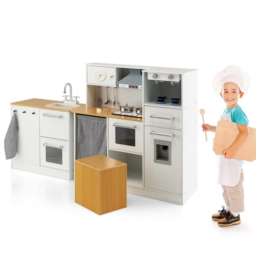 HOMASIS Kinderküche mit Licht & Sound, Spielküche Holz, Spielzeugküche inkl. Hocker & Küchenzubehör, Eckküche Puppenküche Spielset Kinderspiel Küchespielzeug-Set für Kinder ab 3 Jahren HOMASIS Kinderküche mit Licht & Sound, Spielküche Holz, Spielzeugküche inkl. Hocker & Küchenzubehör, Eckküche Puppenküche Spielset Kinderspiel Küchespielzeug-Set für Kinder ab 3 Jahren von HOMASIS