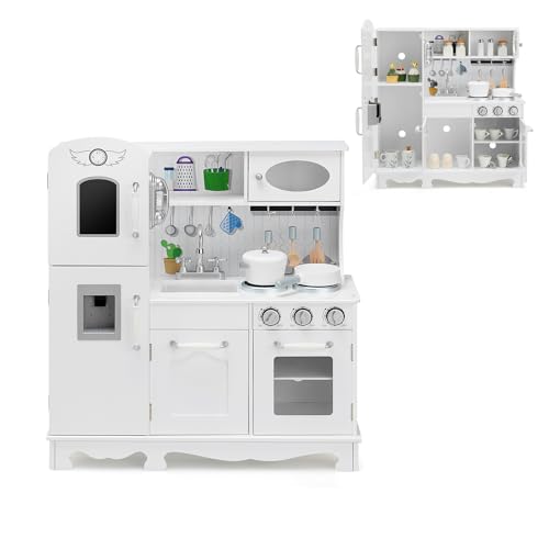 HOMASIS Kinderküche mit Licht & Sound, Spielküche mit Spielzubehör, Kinderspielküche mit Tafel Telefon Kühlschrank Spüle Herd Backofen, Spielzeugküche Holz, Küchenspielset für Kinder ab 3 Jahre, Weiß HOMASIS Kinderküche mit Licht & Sound, Spielküche mit Spielzubehör, Kinderspielküche mit Tafel Telefon Kühlschrank Spüle Herd Backofen, Spielzeugküche Holz, Küchenspielset für Kinder ab 3 Jahre, Weiß von HOMASIS
