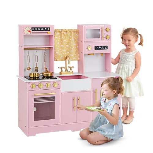 HOMASIS Kinderküche mit Licht & Sound, Spielküche mit Zubehör, Kinderspielküche mit Spüle, Wasserhahn, Herd, Wasserspender, Mikrowelle, Spielzeugküche Holz, Küchenspielset für Kinder ab 3 Jahre (Rosa) HOMASIS Kinderküche mit Licht & Sound, Spielküche mit Zubehör, Kinderspielküche mit Spüle, Wasserhahn, Herd, Wasserspender, Mikrowelle, Spielzeugküche Holz, Küchenspielset für Kinder ab 3 Jahre (Rosa) von HOMASIS