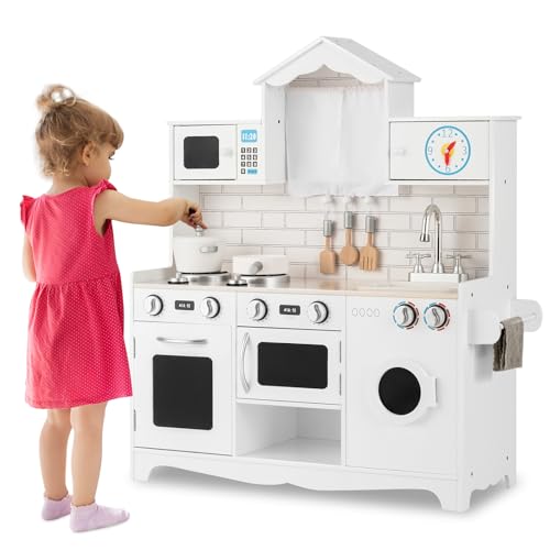 HOMASIS Kinderküche mit Spielzubehör, Kinder Spielküche Holz, Spielzeugküche mit Spüle Herd Backofen Mikrowelle Waschmaschine, Holzküche mit Kochgeschirr, Küchenset für Kinder ab 3 Jahre, 78x29x93cm HOMASIS Kinderküche mit Spielzubehör, Kinder Spielküche Holz, Spielzeugküche mit Spüle Herd Backofen Mikrowelle Waschmaschine, Holzküche mit Kochgeschirr, Küchenset für Kinder ab 3 Jahre, 78x29x93cm von HOMASIS