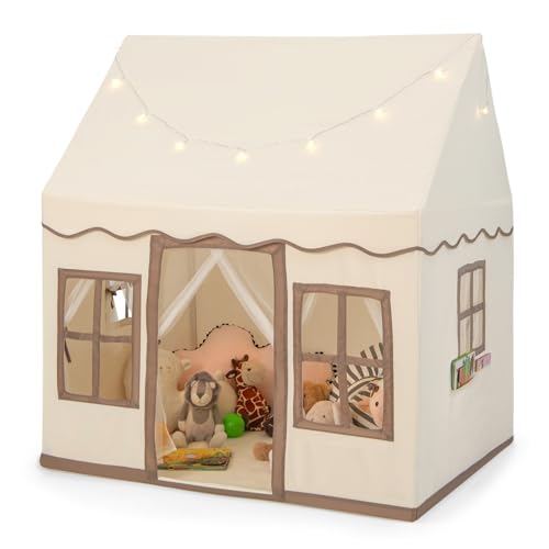 HOMASIS Kinderzelt Baumwolle, Kinder Spielhaus mit Sternenlichtern, Tragetasche & Vorhang, Spielzelt Prinzessin für Jungen & Mädchen, Indoor Kinderspielzelt Kinderspielhaus (Beige+Kaffee, ohne Matte) HOMASIS Kinderzelt Baumwolle, Kinder Spielhaus mit Sternenlichtern, Tragetasche & Vorhang, Spielzelt Prinzessin für Jungen & Mädchen, Indoor Kinderspielzelt Kinderspielhaus (Beige+Kaffee, ohne Matte) von HOMASIS