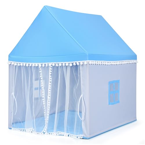 HOMASIS Kinderzelt für Indoor, Kinderspielhaus mit Matte & Fenstern & Holzrahmen & Vorhang, Kinder Spielzelt Prinzessin für Mädchen & Jungen, Bettzelt Tipi Zelt 105x120x140 cm (Modell 1-Blau) HOMASIS Kinderzelt für Indoor, Kinderspielhaus mit Matte & Fenstern & Holzrahmen & Vorhang, Kinder Spielzelt Prinzessin für Mädchen & Jungen, Bettzelt Tipi Zelt 105x120x140 cm (Modell 1-Blau) von HOMASIS
