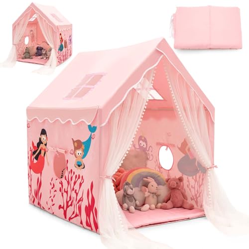 HOMASIS Kinderzelt für Indoor, Spielhaus mit gepolsterter Matte & 4 Fenstern & Vorhang, Kinder Spielzelt Prinzessin Kinderspielzelt für Mädchen & Jungen ab 1 Jahr, Kinderspielhaus Bettzelt (Rosa) HOMASIS Kinderzelt für Indoor, Spielhaus mit gepolsterter Matte & 4 Fenstern & Vorhang, Kinder Spielzelt Prinzessin Kinderspielzelt für Mädchen & Jungen ab 1 Jahr, Kinderspielhaus Bettzelt (Rosa) von HOMASIS