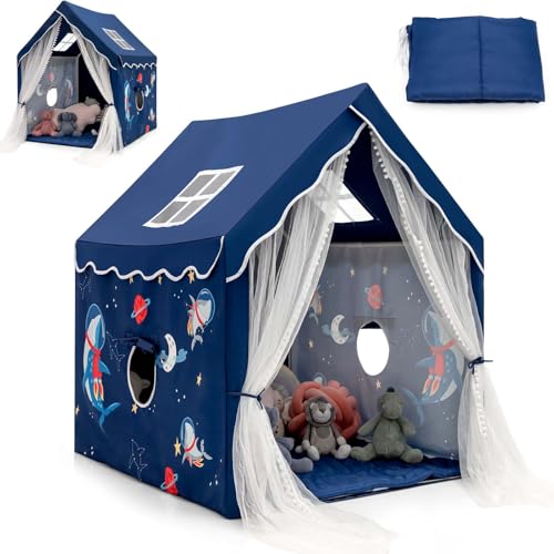 HOMASIS Kinderzelt für Indoor, Spielhaus mit gepolsterter Matte & 4 Fenstern & Vorhang, Kinder Spielzelt Prinzessin Kinderspielzelt für Mädchen & Jungen ab 1 Jahr, Kinderspielhaus Bettzelt (Blau) HOMASIS Kinderzelt für Indoor, Spielhaus mit gepolsterter Matte & 4 Fenstern & Vorhang, Kinder Spielzelt Prinzessin Kinderspielzelt für Mädchen & Jungen ab 1 Jahr, Kinderspielhaus Bettzelt (Blau) von HOMASIS