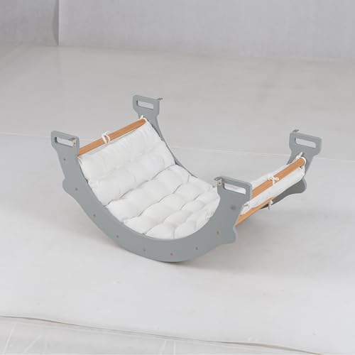 HOMASIS Kletterbogen mit Kissen, Holz Klettergerüst Indoor, Montessori Holzwippe Bogenwippe zum Wippen & Klettern, Picklerdreick Baby, Kletterdreieck Klettergeräte für Kinder ab 3 Jahre (Grau) von HOMASIS