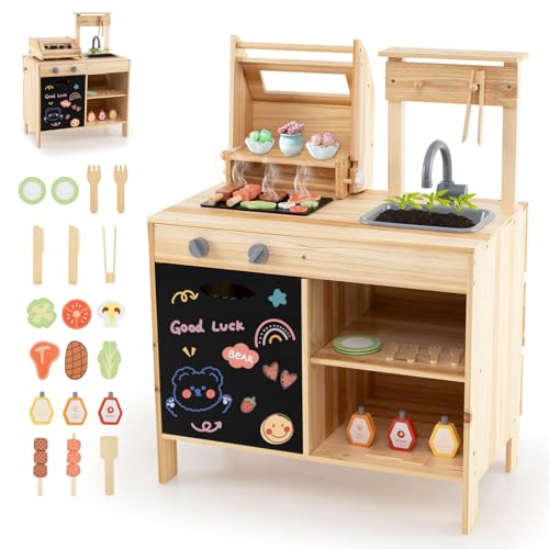 HOMASIS Matschküche Kinder Outdoor, Kinderküche mit BBQ-Grill Tafel Waschbecken Spüle, Spielküche mit 27 Zubehör, Spielzeugküche aus Tannenholz, Gartenküche Outdoorküche für Kinder ab 3 Jahren, Natur HOMASIS Matschküche Kinder Outdoor, Kinderküche mit BBQ-Grill Tafel Waschbecken Spüle, Spielküche mit 27 Zubehör, Spielzeugküche aus Tannenholz, Gartenküche Outdoorküche für Kinder ab 3 Jahren, Natur von HOMASIS