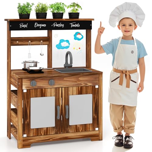 HOMASIS Matschküche Kinder Outdoor, Kinderküche mit Wasserhahn Spüle Herd & 4 Pflanztöpfen, Spielküche aus Holz, Spielzeugküche mit 3 Haken & Schrank, Gartenküche für Kinder ab 3 Jahren, Braun HOMASIS Matschküche Kinder Outdoor, Kinderküche mit Wasserhahn Spüle Herd & 4 Pflanztöpfen, Spielküche aus Holz, Spielzeugküche mit 3 Haken & Schrank, Gartenküche für Kinder ab 3 Jahren, Braun von HOMASIS