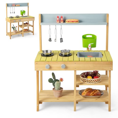 HOMASIS Matschküche Kinder Outdoor, Kinderküche mit Wasserspender Spüle Herd, Spielküche aus Holz, Spielzeugküche mit 3 Haken & Regalen, Holzküche Gartenküche für Kinder ab 3 Jahren (Natur) HOMASIS Matschküche Kinder Outdoor, Kinderküche mit Wasserspender Spüle Herd, Spielküche aus Holz, Spielzeugküche mit 3 Haken & Regalen, Holzküche Gartenküche für Kinder ab 3 Jahren (Natur) von HOMASIS