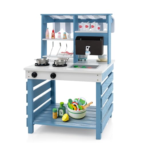 HOMASIS Matschküche Kinder Outdoor, Spielkücheset aus Tannenholz, doppelseitige Kinderküche mit Waschbecken & Wassertank & Herd, Spielzeugküche inkl. 6 Kochgeschirr für Kinder ab 3 Jahren HOMASIS Matschküche Kinder Outdoor, Spielkücheset aus Tannenholz, doppelseitige Kinderküche mit Waschbecken & Wassertank & Herd, Spielzeugküche inkl. 6 Kochgeschirr für Kinder ab 3 Jahren von HOMASIS