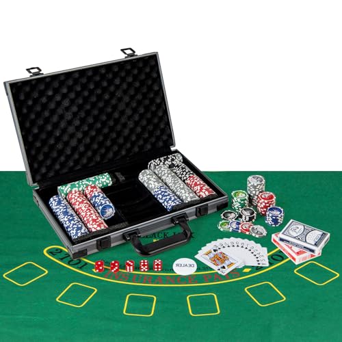 HOMASIS Profi Pokerset mit 300/400 Pokerchips, Pokerkoffer mit Matte, 2 Kartendecks, 5 Würfeln, 1 Dealer Button, Aluminiumkoffer abschließbar, Kasino Poker Set für Texas Hold'em Blackjack (400 Chips) HOMASIS Profi Pokerset mit 300/400 Pokerchips, Pokerkoffer mit Matte, 2 Kartendecks, 5 Würfeln, 1 Dealer Button, Aluminiumkoffer abschließbar, Kasino Poker Set für Texas Hold'em Blackjack (400 Chips) von HOMASIS