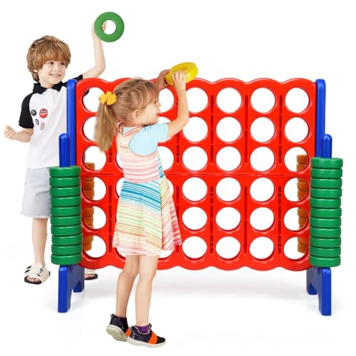 HOMASIS Riesiges 4 Gewinnt, 4 in Einer Reihe, Strategiespiel Mit 42 Ringen & Schieberegler, XXL Brettspiel Spielzeug für Kinder & Erwachsene Outdoor (Blau) von HOMASIS