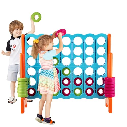 HOMASIS Riesiges 4 Gewinnt, 4 in Einer Reihe Strategiespiel Mit 42 Ringen & Schieberegler, XXL Brettspiel Spielzeug für Kinder & Erwachsene Outdoor (Hellblau) von HOMASIS