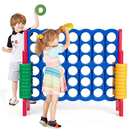 HOMASIS Riesiges 4 Gewinnt Spiel, 4 in Einer Reihe Spiel, Strategiespiel mit 42 Ringen & & Schieberegler, XXL Brettspiel Spielzeug Vier Gewinnt Spiel für Kinder & Erwachsene Outdoor (Rot) von HOMASIS
