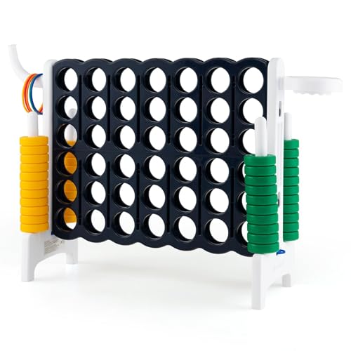 HOMASIS Riesiges 4 Gewinnt Spiel, 4 in Einer Reihe Spiel mit Basketballkorb & Wurfspiel, Strategiespiel mit 42 Ringen, XXL Brettspiel Spielzeug für Kinder & Erwachsene Outdoor (Dunkelblau + Weiß) von HOMASIS