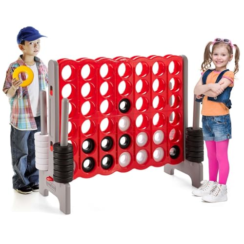 HOMASIS Riesiges 4 Gewinnt Spiel, 4 in Einer Reihe Spiele, Strategiespiel mit 42 Ringen & & Schieberegler, XXL Brettspiel Spielzeug Vier Gewinnt Spiel für Kinder & Erwachsene Outdoor (Grau) von HOMASIS