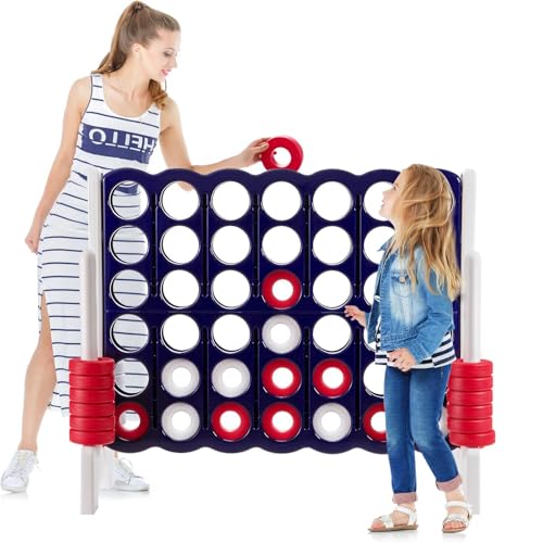 HOMASIS Riesiges 4 Gewinnt Spiel, 4 in Einer Reihe Spiele, Strategiespiel mit 42 Ringen & & Schieberegler, XXL Brettspiel Spielzeug Vier Gewinnt Spiel für Kinder & Erwachsene Outdoor (Dunkelblau) von HOMASIS