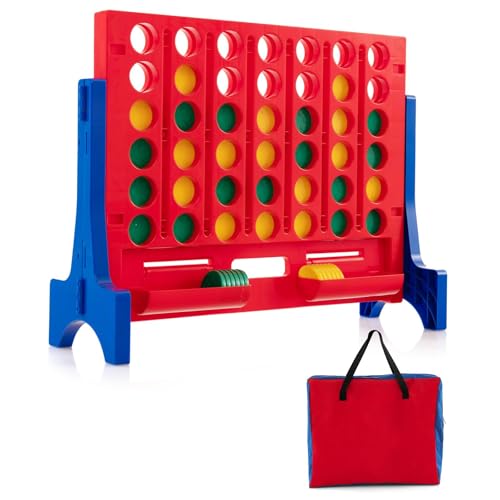 HOMASIS Riesiges 4 Gewinnt Spiel für Wand oder Tisch, 4 in Einer Reihe Spiel mit 42 Spielsteinen & Tragetasche, Strategiespiel für Kinder & Erwachsene, XXL 4-Gewinnt-Spiele Indoor & Outdoor (Rot) von HOMASIS