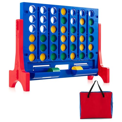 HOMASIS Riesiges 4 Gewinnt für Wand oder Tisch, 4 in Einer Reihe Mit 42 Spielsteinen & Tragetasche, Strategiespiel für Kinder & Erwachsene, XXL Indoor & Outdoor (Blau) von HOMASIS