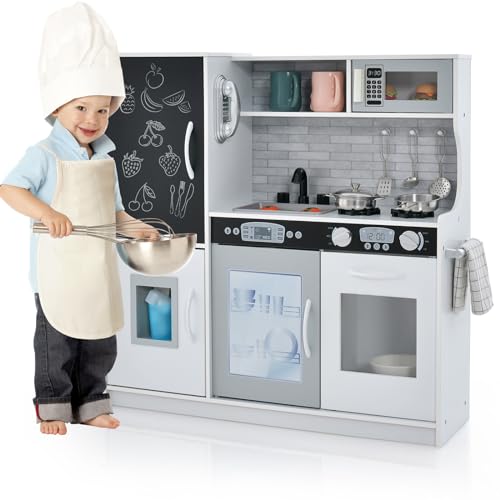 HOMASIS Spielküche mit 10 Zubehör, Kinderküche Holz, Spielzeugküche mit Tafel Spüle Herd Ofen Mikrowelle Eismaschine Telefon, Holzküche mit Sound, Kinderspielküche für Kinder ab 3 Jahre (Weiß) HOMASIS Spielküche mit 10 Zubehör, Kinderküche Holz, Spielzeugküche mit Tafel Spüle Herd Ofen Mikrowelle Eismaschine Telefon, Holzküche mit Sound, Kinderspielküche für Kinder ab 3 Jahre (Weiß) von HOMASIS
