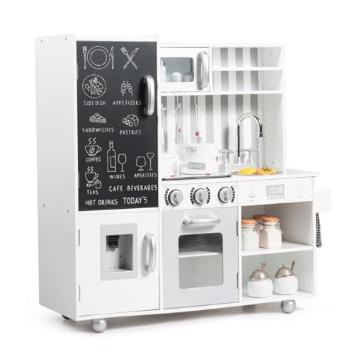HOMASIS Spielküche mit Licht & Sound, Kinderküche Holz, Spielzeugküche mit Tafel Spüle Herd Ofen Mikrowelle Eismaschine, Holzküche mit 7 Spielzubehör, Kinderspielküche für Kinder ab 3 Jahre, Weiß HOMASIS Spielküche mit Licht & Sound, Kinderküche Holz, Spielzeugküche mit Tafel Spüle Herd Ofen Mikrowelle Eismaschine, Holzküche mit 7 Spielzubehör, Kinderspielküche für Kinder ab 3 Jahre, Weiß von HOMASIS