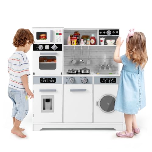 HOMASIS Spielküche mit Zubehör, Kinderküche Holz, Spielzeugküche mit Spüle Wasserhahn Herd Ofen Waschmaschine Kühlschrank, Holzküche mit Licht & Sound, Kinderspielküche für Kinder ab 3 Jahre, Weiß HOMASIS Spielküche mit Zubehör, Kinderküche Holz, Spielzeugküche mit Spüle Wasserhahn Herd Ofen Waschmaschine Kühlschrank, Holzküche mit Licht & Sound, Kinderspielküche für Kinder ab 3 Jahre, Weiß von HOMASIS