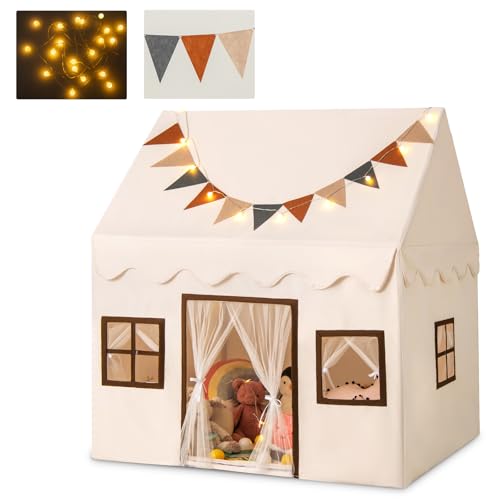 HOMASIS Spielzelt Kinder Indoor, Spielhaus mit Sternlichter & Matte & Wimpel & 3 Fenster, Kinderzelt Baumwolle, Prinzessin Zelt Bettzelt für Kinder ab 3 Jahren, Kinderspielhaus für Kinderzimmer, Beige HOMASIS Spielzelt Kinder Indoor, Spielhaus mit Sternlichter & Matte & Wimpel & 3 Fenster, Kinderzelt Baumwolle, Prinzessin Zelt Bettzelt für Kinder ab 3 Jahren, Kinderspielhaus für Kinderzimmer, Beige von HOMASIS