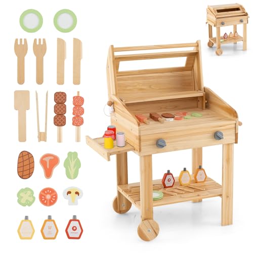 HOMASIS 25 PCS Kinder BBQ Grill Spielzeug, Kindergrill aus Holz, Kinderküche Grill-Set mit Grillutensilien, Gewürzflaschen, Lebensmittelspielzeug & Rollen, Matschküche Kinder Outdoor, 53x36x63cm HOMASIS 25 PCS Kinder BBQ Grill Spielzeug, Kindergrill aus Holz, Kinderküche Grill-Set mit Grillutensilien, Gewürzflaschen, Lebensmittelspielzeug & Rollen, Matschküche Kinder Outdoor, 53x36x63cm von HOMASIS