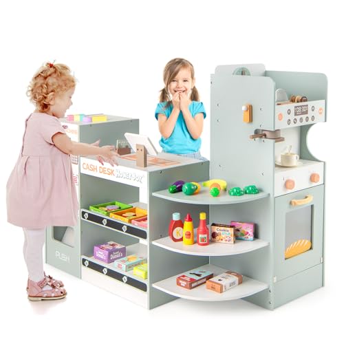 HOMASIS Supermarkt Spielset mit 30 Zubehör, Holz Kaufladen mit Kasse, POS, Scanner, Verkaufsautomat, Tafel, Kaffeemaschine, Ofen, Kaufmannsladen Verkaufsstand Einkaufsladen für Kinder ab 3 Jahren HOMASIS Supermarkt Spielset mit 30 Zubehör, Holz Kaufladen mit Kasse, POS, Scanner, Verkaufsautomat, Tafel, Kaffeemaschine, Ofen, Kaufmannsladen Verkaufsstand Einkaufsladen für Kinder ab 3 Jahren von HOMASIS