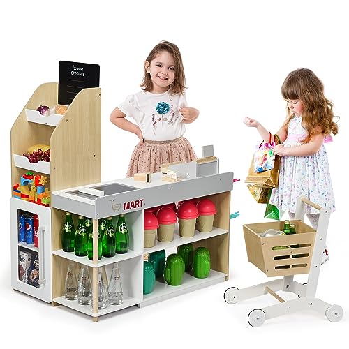 HOMASIS Supermarkt mit Einkaufswagen, Kaufladen mit Kasse, Tafel, Scanner, Kartenzahlung, Kreditkarte & Münzen, Kaufmannsladen Holz, Verkaufsstand Einkaufsladen für Kinder ab 3 Jahren HOMASIS Supermarkt mit Einkaufswagen, Kaufladen mit Kasse, Tafel, Scanner, Kartenzahlung, Kreditkarte & Münzen, Kaufmannsladen Holz, Verkaufsstand Einkaufsladen für Kinder ab 3 Jahren von HOMASIS
